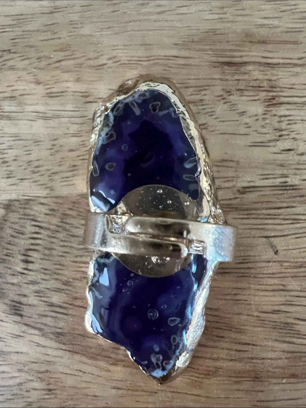 Purple Agate Statement Ring  with Gold Edge
